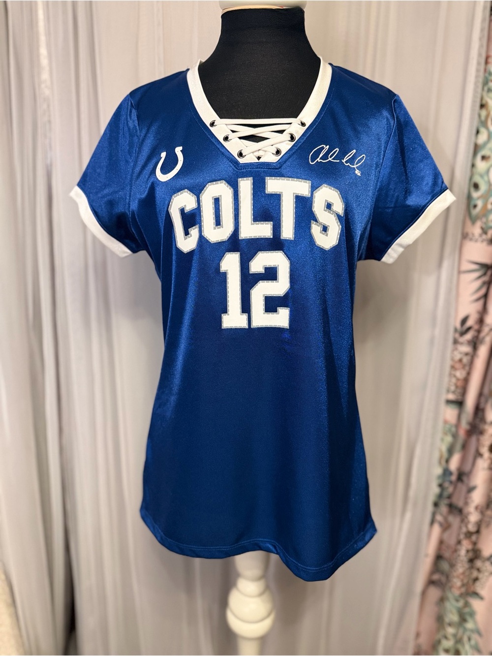 Indianapolis Colts Andrew Luck #12 Women’s Lace-Up Jersey Top Medium EUC
